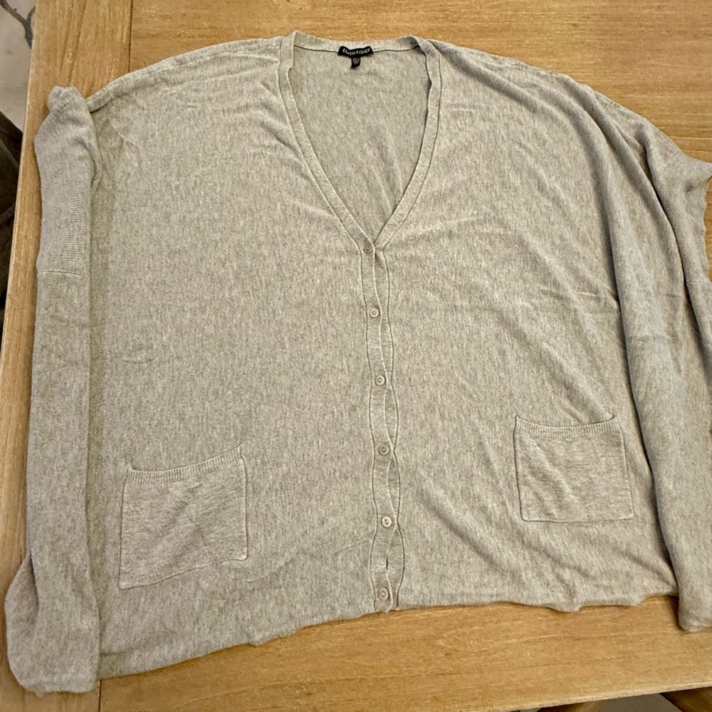 Gray V-Neck Women's Cardigan - Loose and Flowy